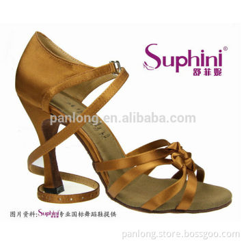 Beautiful Dark Tan Satin Latin Dance Shoes 219